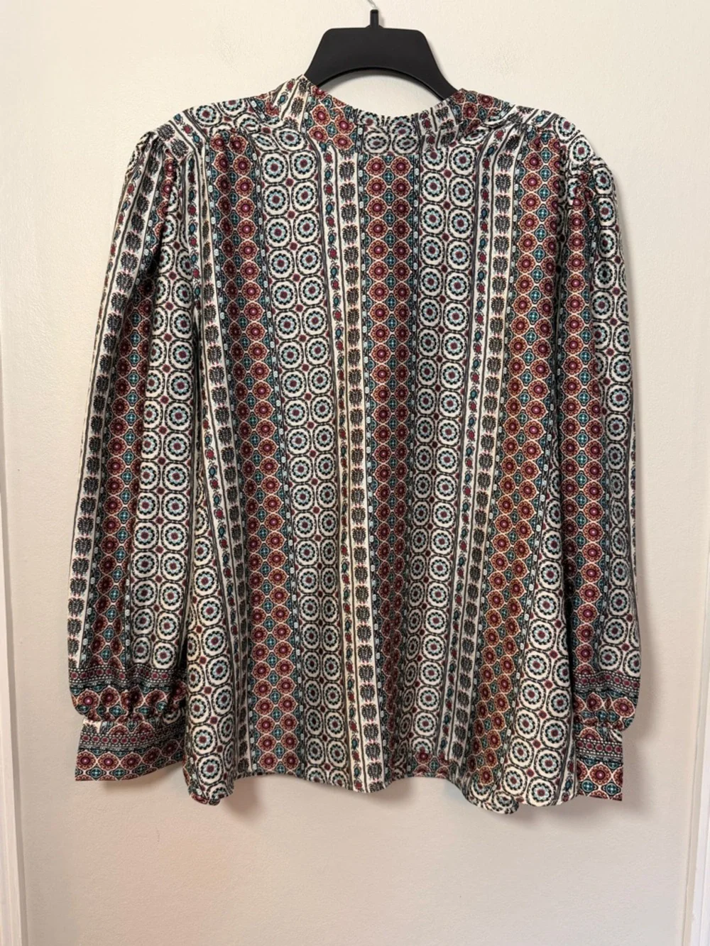 LOFT XL Boho Medallion Print Tie Neck Blouse Long Sleeve Blouse